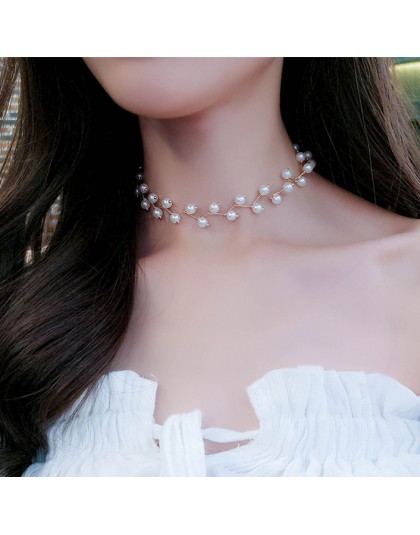 2018 Trendy elegancja oświadczenie naszyjnik z amuletem symulowane Pearl koraliki Choker naszyjnik dla kobiet Kolye Collier Femm