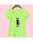 2017 moda kawaii T koszula kobiety lato bluzki na co dzień bawełna 3D kot drukuj i z krótkim rękawem, dekolt w kształcie litery 