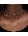 Stylowy naszyjnik damski cienkie łańcuszki złote zawieszki modny choker ozdobne celebrytki elegancki wisiorek