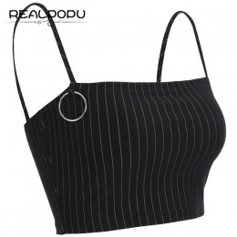 Realpopu na co dzień w paski Camisole Femme Slash Neck panie Streetwear Crop Top elegancki pierścień pasy Bodycon czarny Skinny 