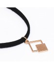 Gorąca Collares Collier czarna aksamitna skóra geometryczne w kształcie czworoboku wisiorki Maxi komunikat Chokers naszyjnik kob