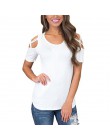 Letnia koszulka kobiet 2019 na co dzień z krótkim rękawem luźne topy Tee koszula Hollow Out z dekoltem w kształcie litery "Solid