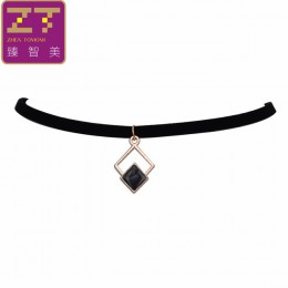 Gorąca Collares Collier czarna aksamitna skóra geometryczne w kształcie czworoboku wisiorki Maxi komunikat Chokers naszyjnik kob