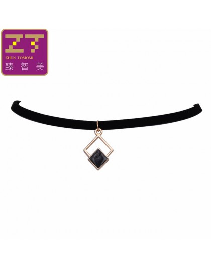 Gorąca Collares Collier czarna aksamitna skóra geometryczne w kształcie czworoboku wisiorki Maxi komunikat Chokers naszyjnik kob