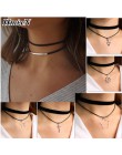 Proste geometryczne podwójne warstwy Chokers naszyjniki Punk Hollow czarny skórzany zamszowy kołnierz naszyjnik choker Collier f