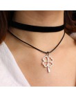 Proste geometryczne podwójne warstwy Chokers naszyjniki Punk Hollow czarny skórzany zamszowy kołnierz naszyjnik choker Collier f