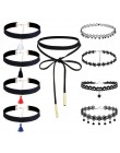 10 sztuk/zestaw Gothic Punk styl aksamitna tatuaż koronki Choker naszyjnik długi wisiorek – biżuteria kobiety czarny Choker kołn