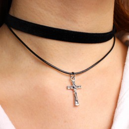 Proste geometryczne podwójne warstwy Chokers naszyjniki Punk Hollow czarny skórzany zamszowy kołnierz naszyjnik choker Collier f