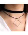 Proste geometryczne podwójne warstwy Chokers naszyjniki Punk Hollow czarny skórzany zamszowy kołnierz naszyjnik choker Collier f