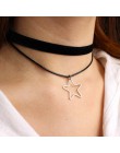 Proste geometryczne podwójne warstwy Chokers naszyjniki Punk Hollow czarny skórzany zamszowy kołnierz naszyjnik choker Collier f