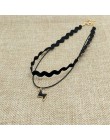 Proste w stylu Vintage list kształt Choker naszyjnik koreański styl Hollow czarna lina aksamitna kołnierz skórzany Collier Femme