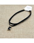 Proste w stylu Vintage list kształt Choker naszyjnik koreański styl Hollow czarna lina aksamitna kołnierz skórzany Collier Femme