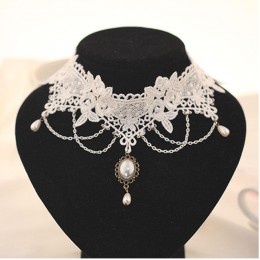 Imitacja pereł White koronkowy choker naszyjniki biżuteria dla nowożeńców kobiety ślub tatuaż Tassel w stylu Punk koronki wisior