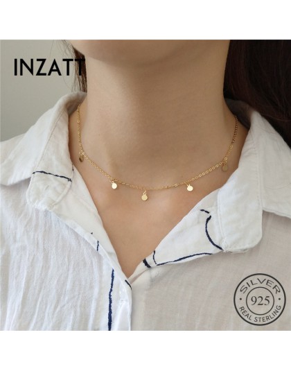 INZATT prawdziwe 925 Sterling Silver minimalistyczny geometryczne jasne dysk Choker naszyjnik dla kobiet mody Trendy biżuteria c