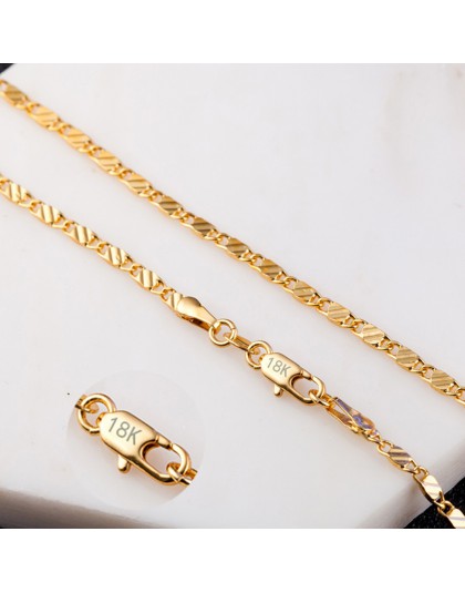 2mm płaski łańcuch naszyjnik dla kobiet mężczyzn biżuteria naszyjniki i wisiorki Charms biżuteria 16 18 20 22 24 26 28 30 cal hu