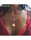 IPARAM moda wielu warstw krzyż naszyjniki dla kobiet urok złoty kolor Chokers naszyjnik Boho Collares kobiet Party biżuteria