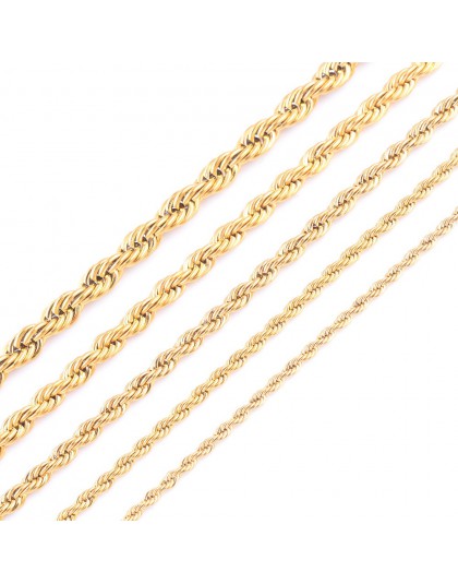 Wysokiej jakości złota poszycia liny łańcuch naszyjnik ze stali nierdzewnej dla kobiet mężczyzn złota moda Rope Chain biżuteria 