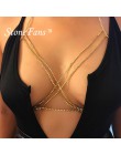 Modna seksowna elegancka uprząż damska srebrne złote łańcuszki zdobione cyrkoniami ozdobne paski na biustonosz