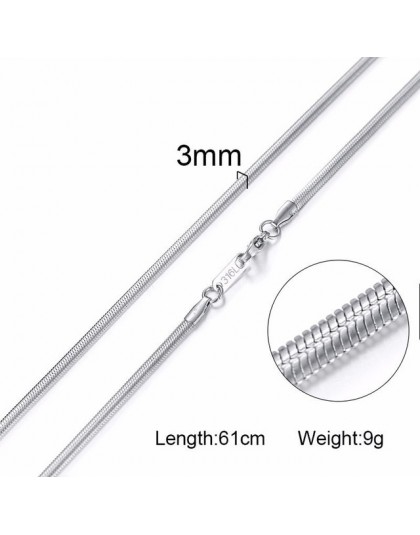 Vnox 3-6 MM srebrny Tone wąż kokon Curb Link płaskie pudełko pszenicy łańcuchy naszyjnik ze stali nierdzewnej mężczyzn Choker bi