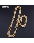 13mm Miami kubański Link Chain złoty srebrny naszyjnik bransoletka Iced Out kryształ Rhinestone Bling Hip hop dla mężczyzn biżut