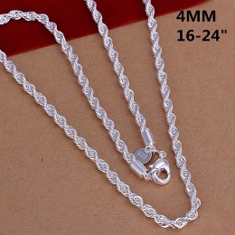 Super Shinning 925 biżuteria poszycia srebrny naszyjnik moda 2mm/3mm/4mm 16-24 cal kobiet/mężczyzna połysk skręcona lina łańcuch