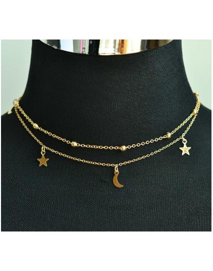 Biżuteria damska srebrny złoty łańcuszek bransoletka na szyję damska ozdobna klasyczna gwiazdy księżyc