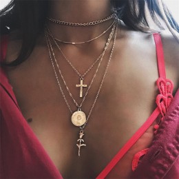 IPARAM moda wielu warstw krzyż naszyjniki dla kobiet urok złoty kolor Chokers naszyjnik Boho Collares kobiet Party biżuteria