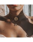 X77Puck czeski wielowarstwowy naszyjnik kobiety okrągłe monety i pół wisiorek z księżycem naszyjnik dla kobiet biżuteria metalow