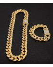 13mm Miami kubański Link Chain złoty srebrny naszyjnik bransoletka Iced Out kryształ Rhinestone Bling Hip hop dla mężczyzn biżut