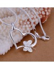 Hurtownie posrebrzane wisiorek, 925 moda biżuteria srebrna motyl serce wisiorki naszyjnik dla kobiet/mężczyzn + łańcuch SP090