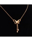 QCOOLJLY 1 pc różowe złoto srebro kolor kryształ wisiorek z motylem Choker naszyjnik dla kobiet dobrej jakości krótkie biżuteria