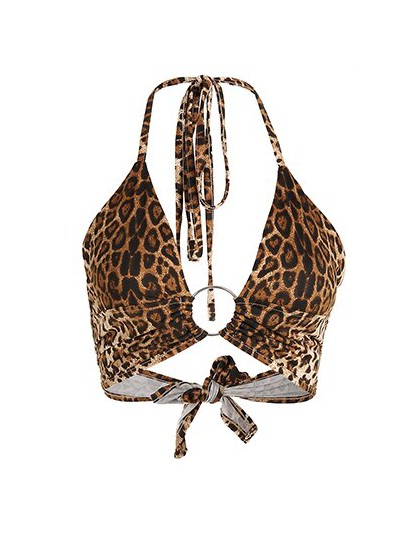 HEYounGIRL Leopard Print Tank Tops koszulki Sexy Halter Crop Top kobiety bez rękawów przycięte Top Backless Streetwear Crop Top 