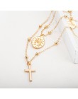 X86 wielowarstwowe krzyż wisiorek z Maryją koraliki łańcuch Christian naszyjnik bogini katolicki Choker naszyjnik Collier dla ko