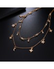 Czeski wielowarstwowe kryształowe gwiazdy księżyc naszyjnik kobiety w stylu Vintage warstwowe złoto naszyjnik obroża moda biżute