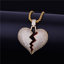 Czerwony olej serce naszyjnik i wisiorek z 4mm łańcuch tenisowy złoty srebrny kolor Cubic cyrkon męska kobiety Hip hop biżuteria
