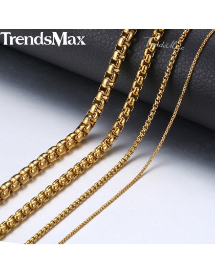 Spersonalizowane 2-5mm Box Chain naszyjniki dla kobiet mężczyzn złoty kolor naszyjnik ze stali nierdzewnej 2018 moda biżuteria h