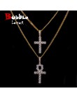 Iced cyrkon Ankh krzyż naszyjnik zestaw złoto srebro miedź materiał Bling CZ klucz do życia egipt krzyż naszyjnik Hip Hop biżute