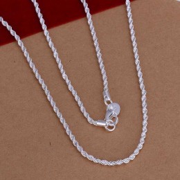 Gorąca sprzedaż detaliczna hurtownie srebrny naszyjnik kobiety mężczyzna naszyjnik 2mm 16 18 20 22 24 cal Twist Rope Chain biżut