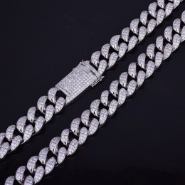 Wykończenie męska 20mm ciężki Iced cyrkon Miami kubańska Link naszyjnik Choker Bling Bling Hip hop biżuteria złoty i srebrny łań