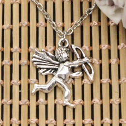 Nowa moda naszyjnik miłość anioł Cupid 29x26mm srebrne wisiorki krótki długi kobiety mężczyźni Colar prezent biżuteria Choker