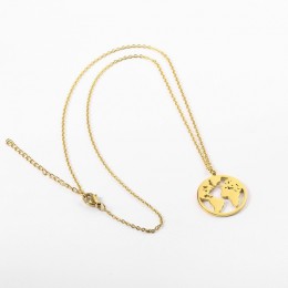 Modny delikatny łańcuszek z okrągłą zawieszką w kształcie mapy świata elegancka celebrytka naszyjnik kolor złoty srebrny