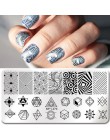 Urodzony doświadczenie geometria prostokąt szablon tłoczenia wzór geometryczny Manicure Nail Art płyta z pieczątkami