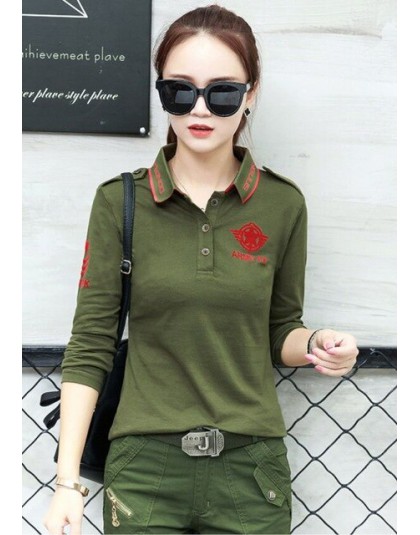 Wysokiej jakości jesień nowa koszulka POLO Plus Size kobiet z długim rękawem topy wojskowy styl bawełna szczupła koszulka POLO h