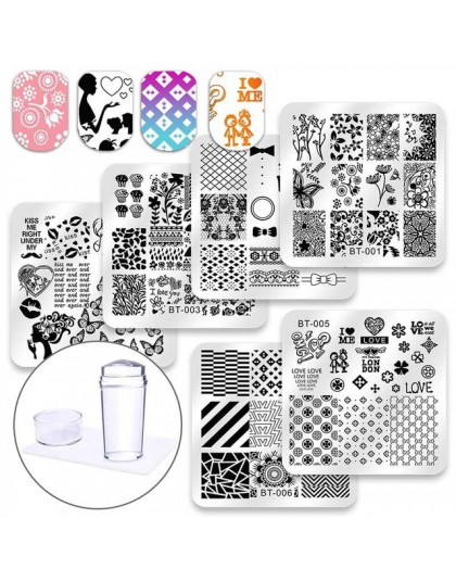 Biutee 6 sztuk plac paznokci tłoczenia płyty zestaw koronki kwiat wzór zwierząt Nail Art Stamp szablon Plate obrazu szablony zes