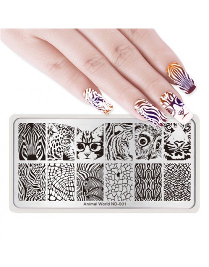 1 Pc 12*6 cm prostokąt płytka do stemplowania linia kwiat zwierząt wzór Manicure Nail Art płyta z pieczątkami L034