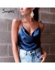 Simplee Sexy v neck czarny satynowy top kobiet 2019 bez rękawów biały top kobiet lato tank top streetwear lady camisole top femi