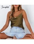 Simplee Sexy v neck czarny satynowy top kobiet 2019 bez rękawów biały top kobiet lato tank top streetwear lady camisole top femi