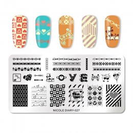 NICOLE pamiętnik walentynki do paznokci płytka do stemplowania prostokąt okrągły Nail Art Stamp obraz szablon DIY do paznokci pł