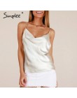 Simplee Sexy v neck czarny satynowy top kobiet 2019 bez rękawów biały top kobiet lato tank top streetwear lady camisole top femi