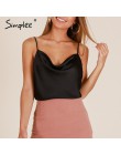 Simplee Sexy v neck czarny satynowy top kobiet 2019 bez rękawów biały top kobiet lato tank top streetwear lady camisole top femi